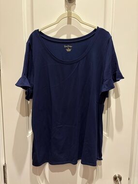 Lilly Pulitzer Navy Ruffle Sleeve Scoop Neck Tee